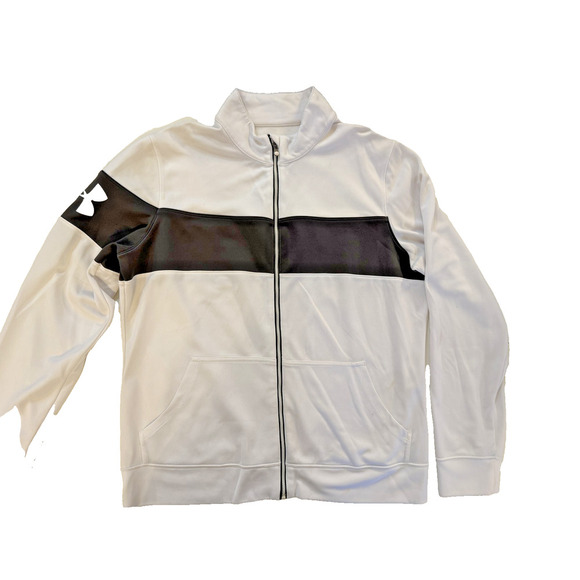 Under Armour Jacket Mens Large White Black Full Zip ColdGear Athletic Casual - Picture 1 of 5